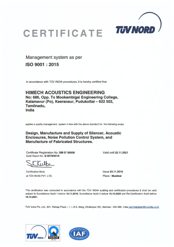 ISO Cerificate Himech Acoustics Engineering
